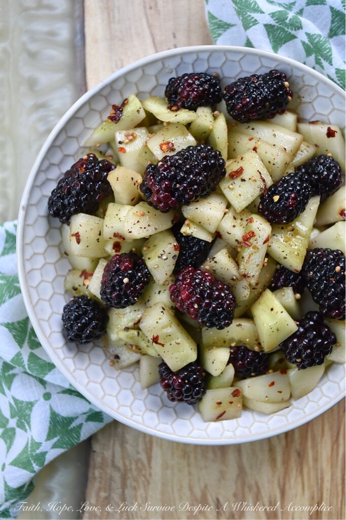 Balsamic Blackberry & Cucumber Salad - This light and refreshing cucumber salad with plump sweet blackberries in a flavorful balsamic vinaigrette is the perfect side dish for almost any meal, and its simplicity makes this salad an easy recipe to enjoy on days when you don't have a lot of time to spend in the kitchen. The crunchy cucumbers, juicy blackberries, and tangy dressing combine together to form an incredibly fresh flavor explosion.
