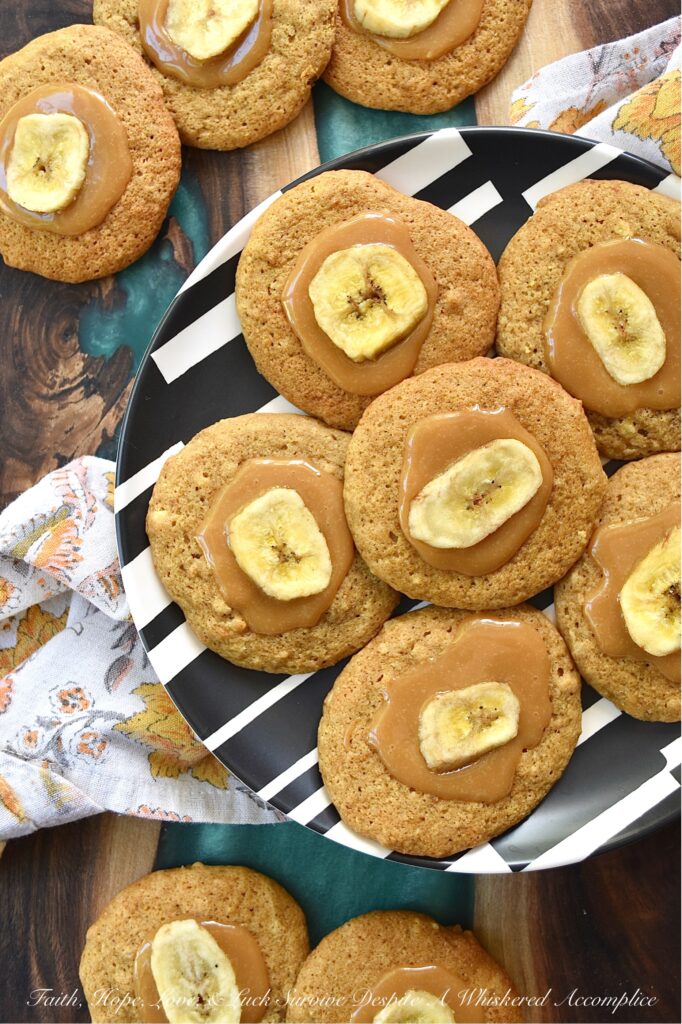 Banana Chip Cookies with Melted Caramel - Wondering what to do with that overripe banana you have sitting on your kitchen counter? Why not make these banana chip cookies with melted caramel? These cookies have a soft and moist texture, and when combined with the crunch of the banana chips and the creamy sweetness of the melted caramel, they make for the perfect sweet dessert treat. With these banana cookies, you'll never have to worry about what to do with overripe bananas again.