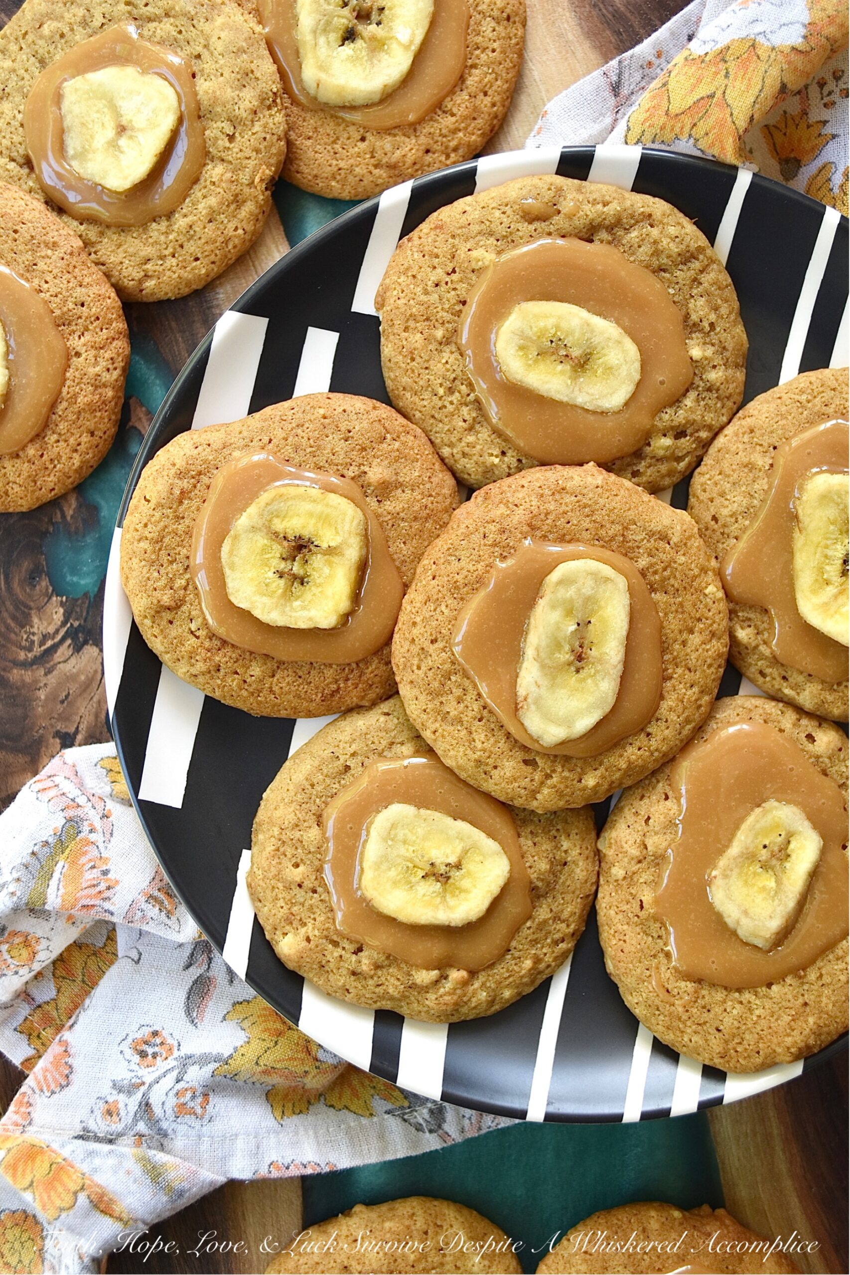 Banana Chip Cookies with Melted Caramel
