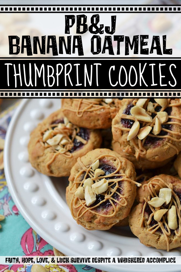 PB&J Banana Oatmeal Thumbprint Cookies - These flavorful thumbprint PB&J cookies are an instant favorite. Serve them for breakfast, as a snack, or even for dessert. With a perfect combination of crunchy, chewy, sweet, and salty, these peanut butter and jelly banana oatmeal thumbprint cookies are sure to be a hit with the whole family.