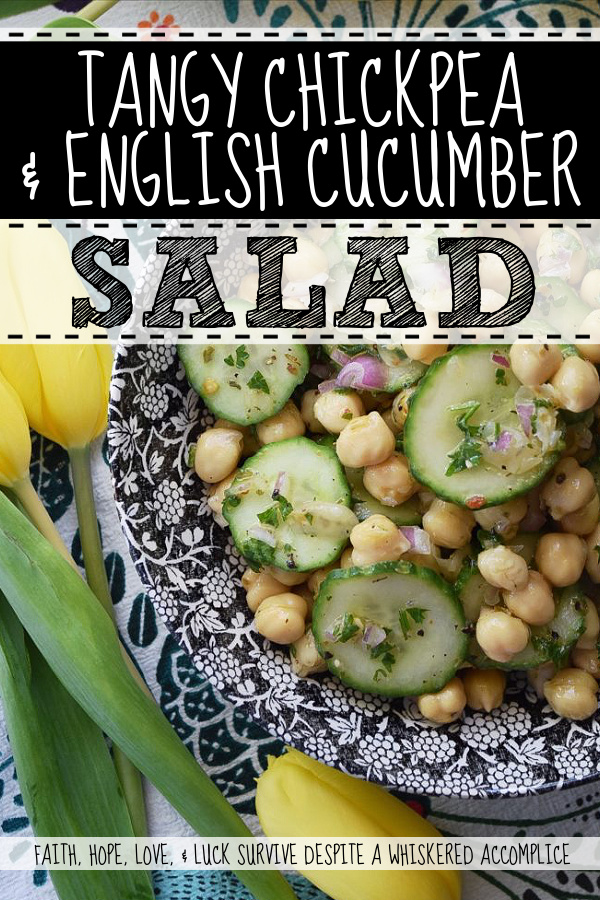 Tangy Chickpea & English Cucumber Salad - Canned chickpeas are transformed into a healthy and flavorful side salad with the addition of thinly sliced English cucumbers, finely diced red onions, as well as both fresh and dried herbs and seasonings. This healthy tangy lemon chickpea salad will soon become a family favorite recipe you won't have to feel the least bit guilty about.