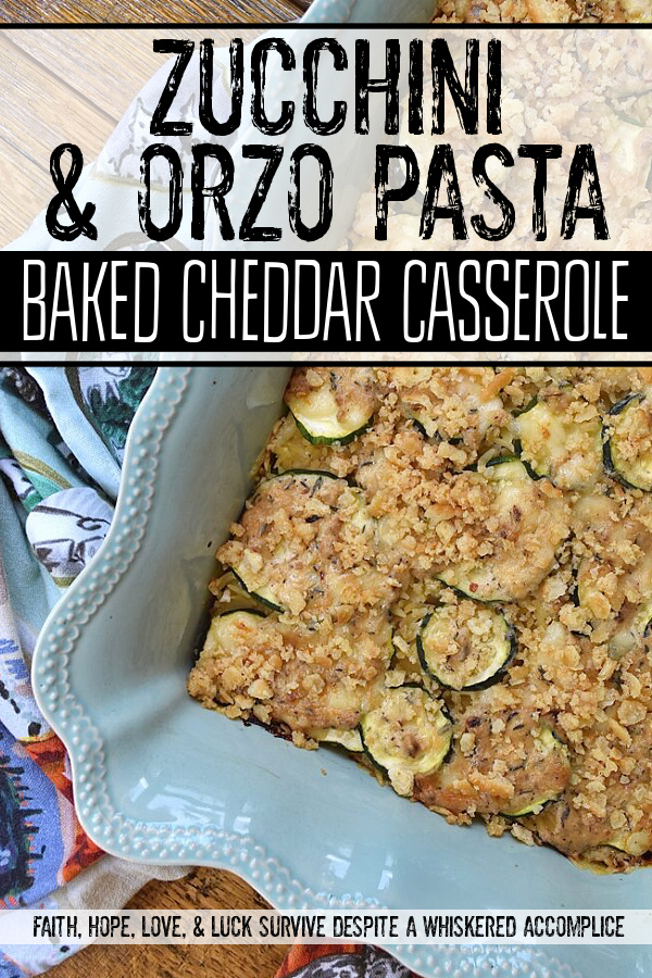 Zucchini & Orzo Pasta Baked Cheddar Casserole - This layered summer zucchini baked casserole with orzo pasta and cheddar cheese is a savory and delicious easy-to-make summer side dish. It's perfect for using up any extra zucchini you have from your garden, and it's a great crowd-pleaser for the whole family. The layers of pasta, zucchini, creamy sauce, and cheddar cheese make for a flavorful and satisfying dish. And to top it off, there's a crunchy butter cracker topping that adds just the right amount of texture to this tender zucchini and pasta baked casserole.
