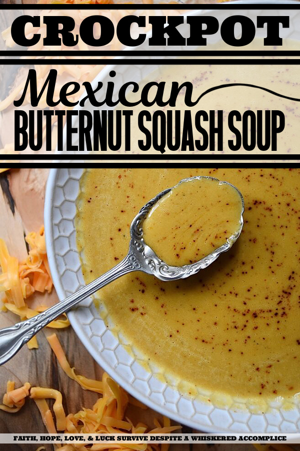 Crockpot Mexican Butternut Squash Soup - This butternut squash soup is a delicious and easy Mexican-inspired meal that can be made in either a crockpot or a slow cooker. Diced butternut squash is combined with chicken broth, green chile enchilada sauce, and homemade taco seasoning. After slowly cooking for 8 hours on low heat, heavy whipping cream is added, and then the soup is blended until smooth and creamy. If you love tacos, then you'll definitely love this amazing Mexican crockpot soup.