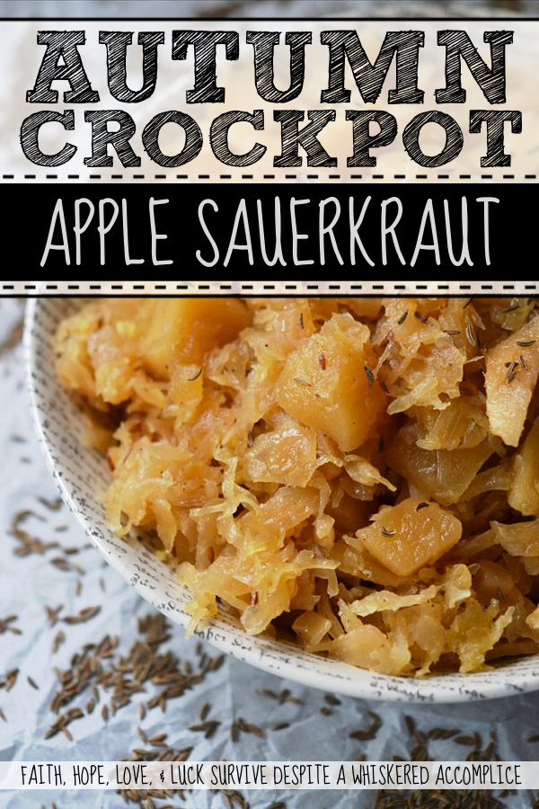 Autumn Crockpot Apple Sauerkraut - Give your crockpot sauerkraut the taste of autumn with the addition of seasonal apples, brown sugar, Oktoberfest beer, diced onion, and caraway seeds.
