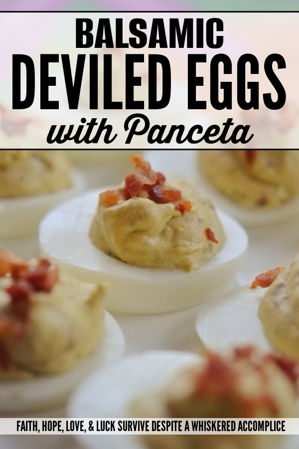 Balsamic Deviled Eggs with Pancetta - Are you looking for a new deviled egg to brighten up your holiday table or make your picnic or barbeque a little more exciting? Then these balsamic vinegar deviled eggs topped with crispy diced pancetta are what you're looking for. They're a little salty, a little sweet, and a whole lot of irresistible.