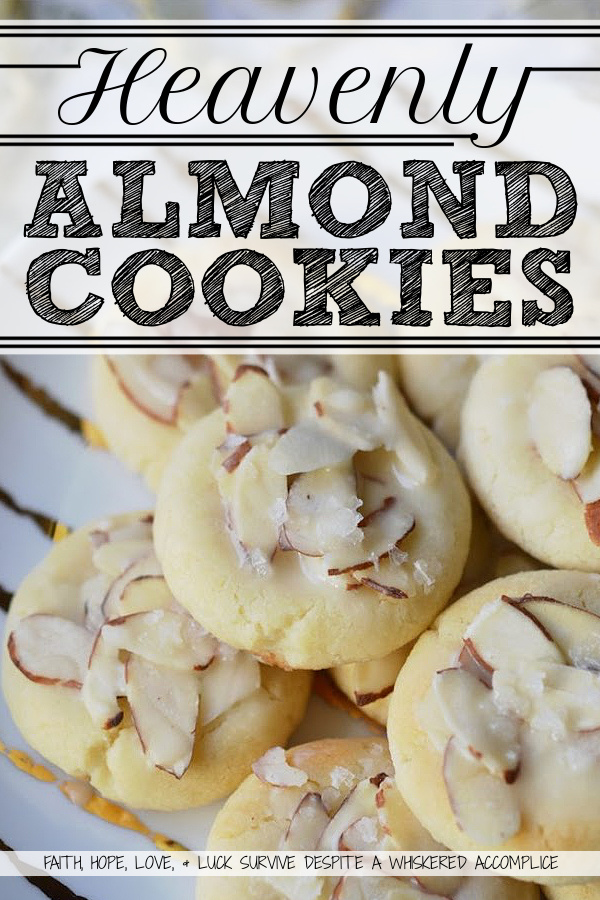 Heavenly Almond Cookies - These crumbly and buttery shortbread Christmas cookies are topped with sliced almonds and then drizzled with a heavenly eggnog-infused almond glaze.