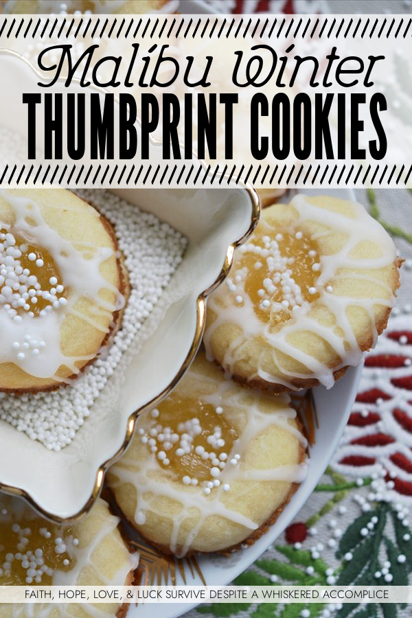Malibu Winter Thumbprint Cookies - When the world outside is covered in snow and you can't seem to put on enough layers of clothes to stay warm, these cookies help you feel like an island escape is possible and that sunshine and warmth are only one cookie away.