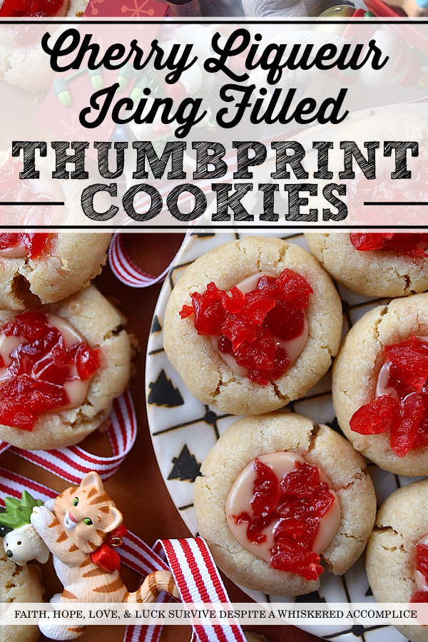 Cherry Liqueur Icing Filled Thumbprint Cookies - After baking, these buttery thumbprint cookies are filled with a smooth powdered sugar cherry liqueur icing and sprinkled with finely chopped maraschino cherries. The result is a delicious, bite-sized treat that is as attractive as it is delicious. These cookies are just the cookie recipe you need to add some gorgeous holiday color to your cookie tray this season.
