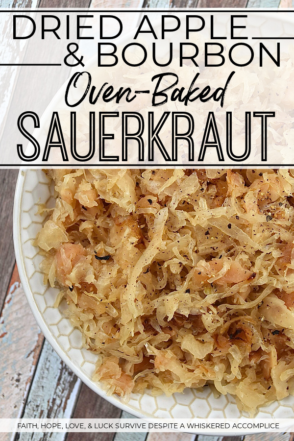 Dried Apple & Bourbon Oven-Baked Sauerkraut - This Dried Apple & Bourbon Oven-Baked Sauerkraut is a simple yet delicious side dish that combines the tanginess of sauerkraut with the sweetness of dried apples and brown sugar plus the bold and smoky flavor of bourbon. It's the perfect side dish to add some variety to your meals and is sure to be a crowd-pleaser for any game day, cookout, or holiday gathering. If you're looking for a new way to enjoy sauerkraut, be prepared to be blown away by this delicious sweet and tangy version.