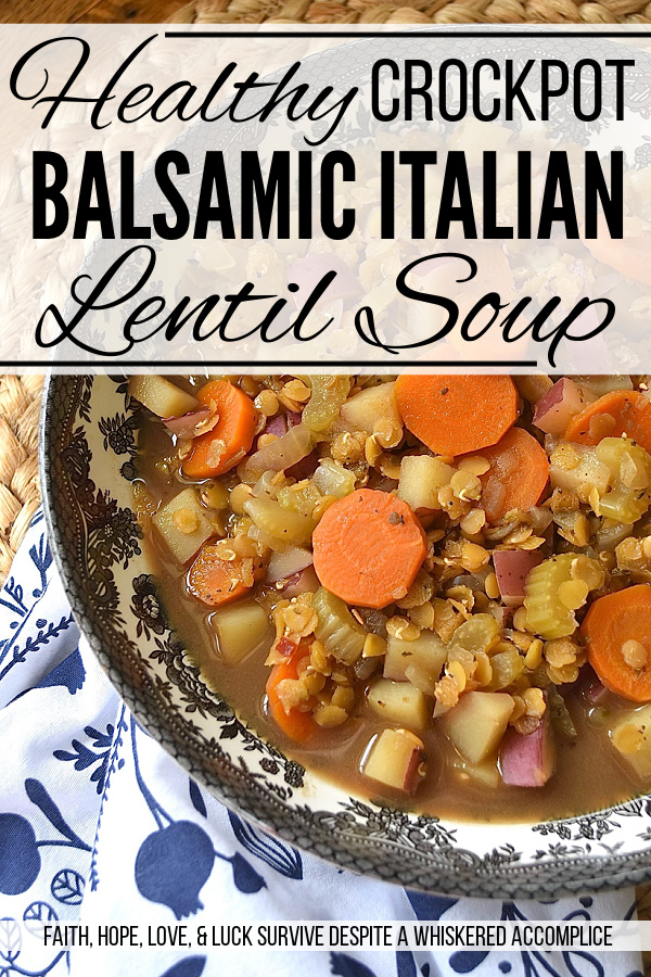 Healthy Crockpot Balsamic Italian Lentil Soup - This healthy crockpot soup is the perfect solution for those busy weeknights when you want something quick and easy for dinner, but also want to enjoy a guilt-free meal. Balsamic vinegar and honey give this soup a tangy and slightly sweet flavor, which pairs perfectly with the earthiness of the lentils, Italian seasoning, and fresh vegetables it contains. And, since this soup is slow-cooked, the vegetables and lentils retain their texture and don't turn into mush like they sometimes do when cooked on a stovetop.