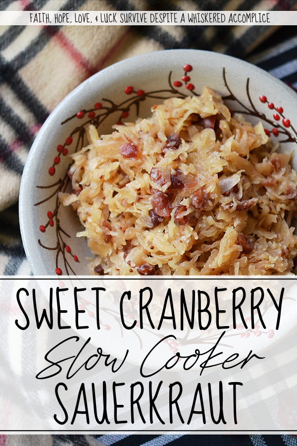 Sweet Cranberry Slow Cooker Sauerkraut - Imagine sauerkraut all dressed up in its holiday best, simmering away in a slow cooker with beer, maple syrup, brown sugar, and dried cranberries.