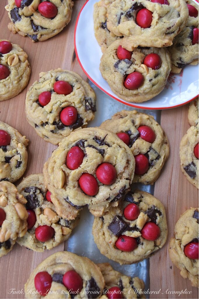 Chocolate Chunk Cookies with Peanut M&M's - If you're a cookie lover, these sweet and salty chocolate chunk cookies are a must-try. They're loaded with semi-sweet chocolate chunks and crunchy cocktail peanuts, to create a dessert that offers the perfect balance of sweet and salty flavors in every bite. And, by adding colorful Peanut M&M's on top, you can easily customize these cookies for almost any special occasion or holiday.