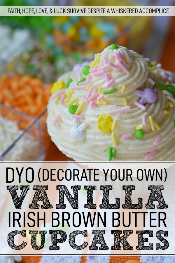 DYO Vanilla Irish Brown Butter Cupcakes - DYO, or Do Your Own, is the perfect solution for those of you who want beautifully decorated cupcakes without the hassle. Invite your friends and family over, gather up all of your miscellaneous sprinkles, and host a cupcake decorating party with these mouth-watering Vanilla Irish Brown Butter Cupcakes. With DYO cupcakes, not only will you have the stress-free pleasure of not having to decorate them all by yourself, but your friends and family will get to show off their creativity and make memories at the same time.