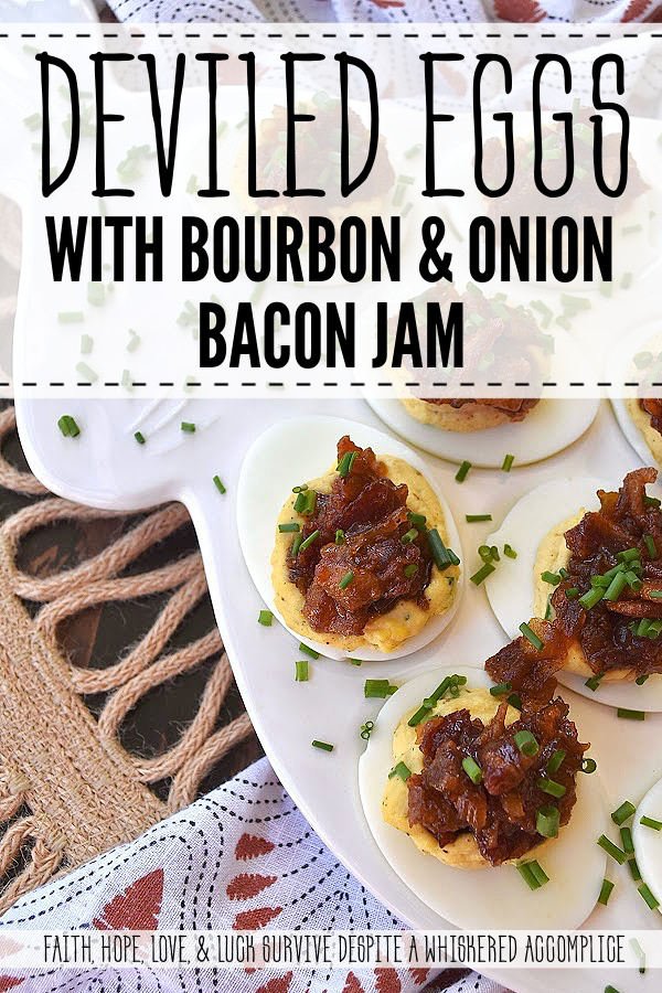 Deviled Eggs with Bourbon & Onion Bacon Jam - Get ready to wow your friends and family with this irresistible deviled egg recipe that is anything but traditional. By adding a sweet, salty, smoky, tangy, and slightly boozy bourbon and onion bacon jam, you can take your deviled eggs to the next level. The combination of rich, salty bacon, sweet yellow onions, smoky chili powder, and a touch of maple syrup and brown sugar creates an over-the-top flavor profile that is sure to impress. And with the addition of onion powder and chives to the egg filling, these deviled eggs are anything but boring with their oniony flavor.