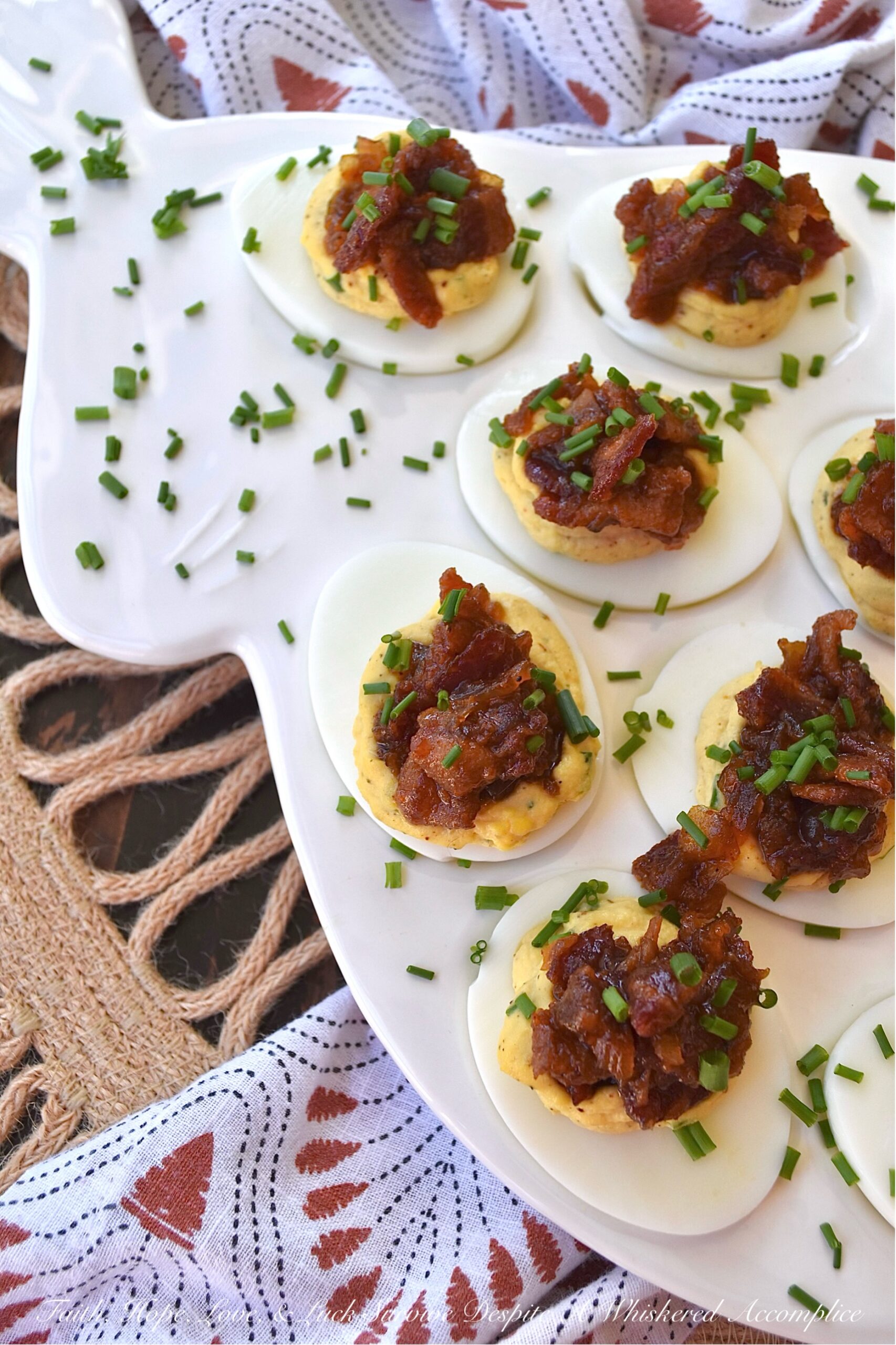 Deviled Eggs with Bourbon & Onion Bacon Jam