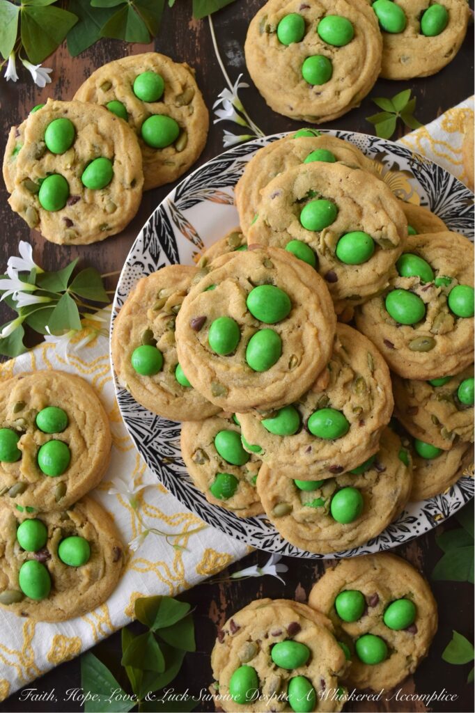 Lucky St. Patrick's Day M&M Cookies with Pepitas - St. Patrick's Day is just around the corner, and what better way to celebrate than with these Lucky St. Patrick's Day M&M Cookies with Pepitas? These chewy and crunchy cookies are a delightful combination of green Milk Chocolate M&M's, miniature semi-sweet chocolate chips, and nutty roasted salted pepitas. Topped with green Peanut M&M's for an extra pop of color and crunch, these festive and delicious cookies are sure to be a hit at any St. Patrick's Day gathering and are the perfect way to spread some lucky holiday cheer.