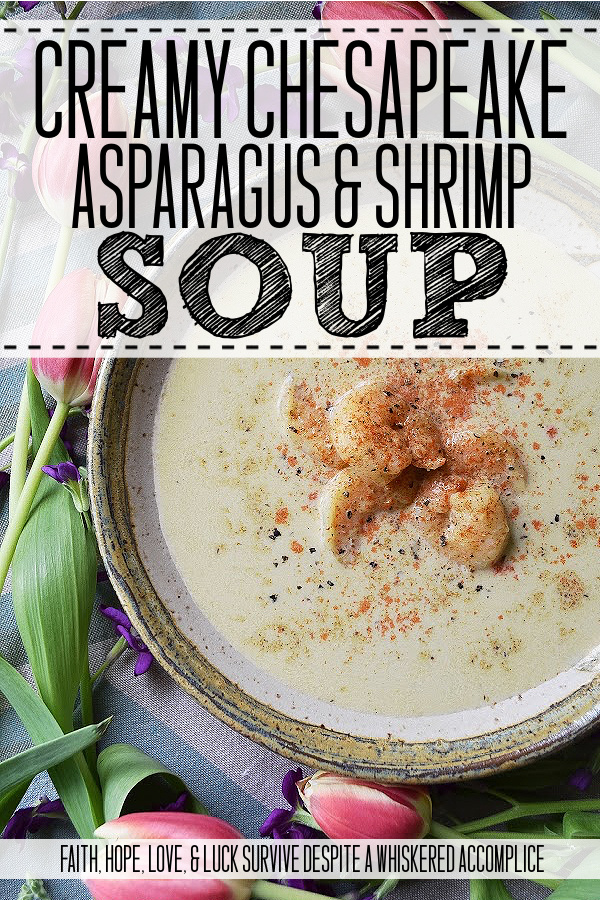 Creamy Chesapeake Asparagus & Shrimp Soup - It doesn't take a whole lot of ingredients to make a delicious creamy soup that your whole family will enjoy. A little asparagus, shrimp, broth, and cream, are pretty much all it takes to make a bowl of amazingness. That and a bit of Old Bay Seasoning. It truly is the secret to this creamy Chesapeake soup's fantastic flavor.