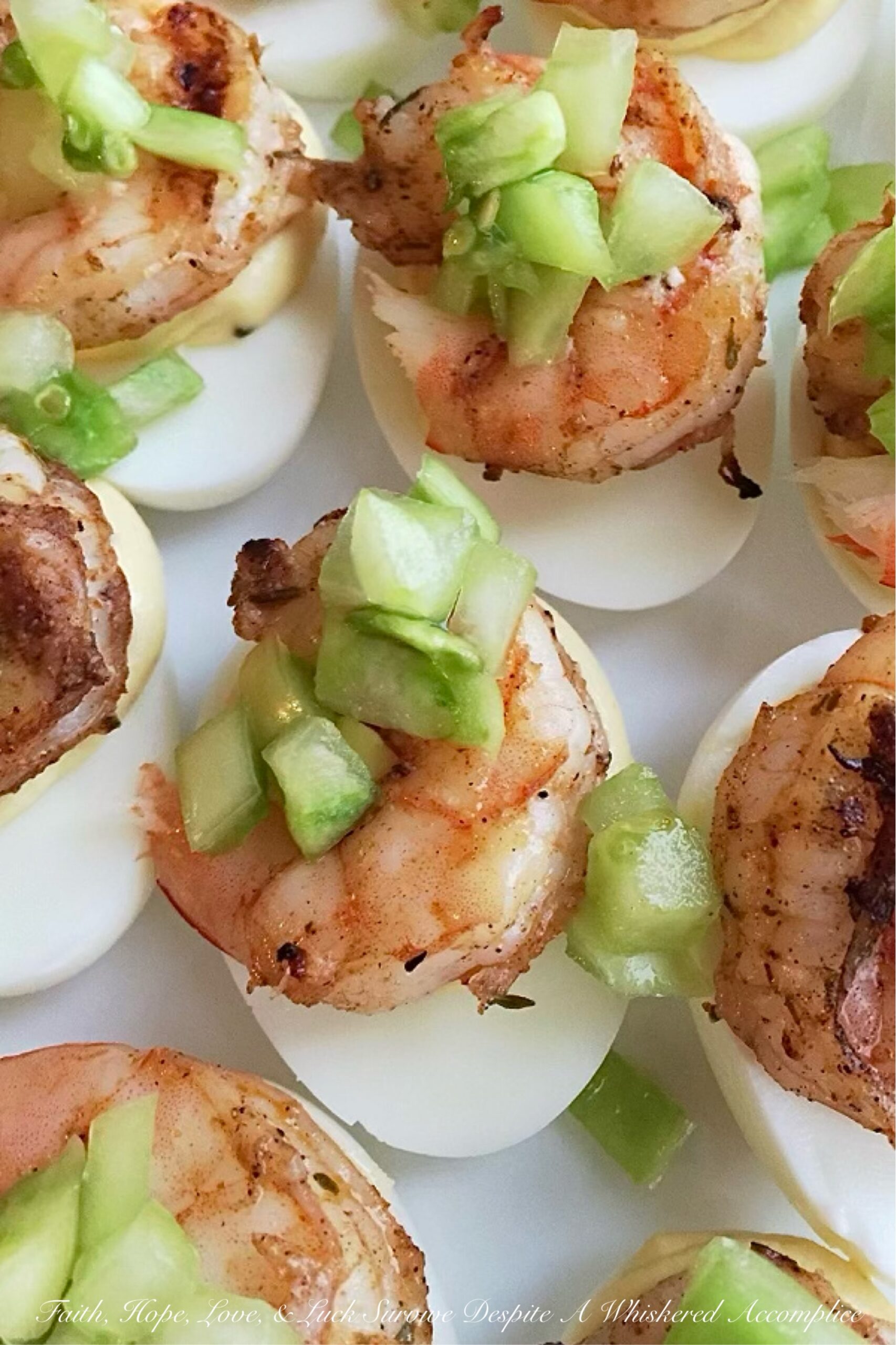 Jerk Shrimp & Sweet Green Tomato Deviled Eggs