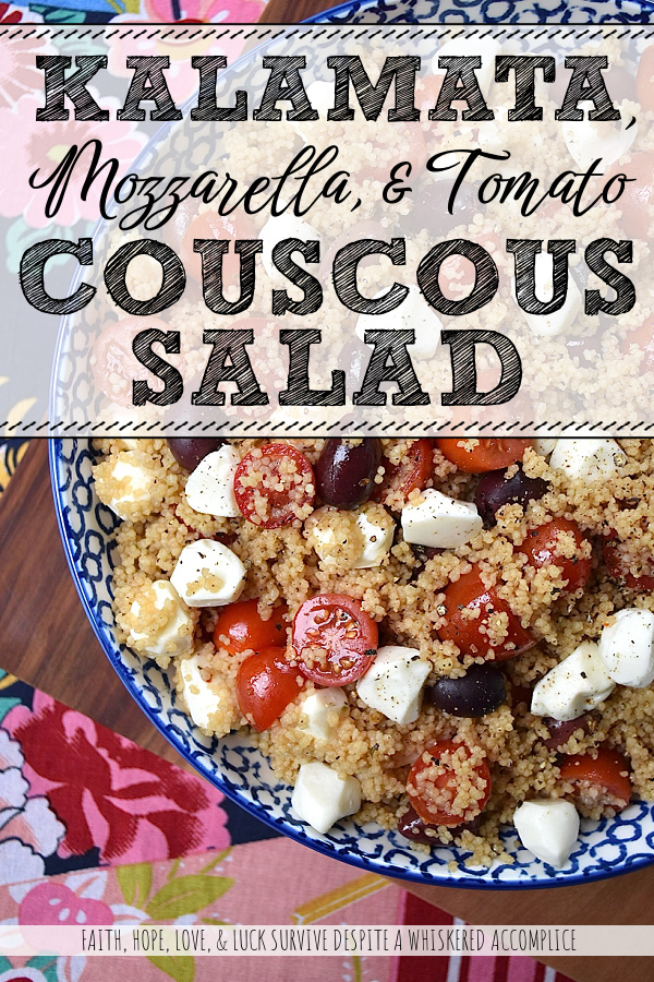 Kalamata, Mozzarella, & Tomato Couscous Salad - Looking for an easy and satisfying pasta side dish? Try this fluffy wheat couscous salad with tangy Kalamata olives, juicy cherry or grape tomatoes, and creamy fresh mozzarella pearls. With minimal time and effort, you can create a substantial pasta salad that is perfect for any occasion. Plus, it's easy to stretch out to serve larger crowds by simply adding fresh vegetables or Italian deli meat to the mix.