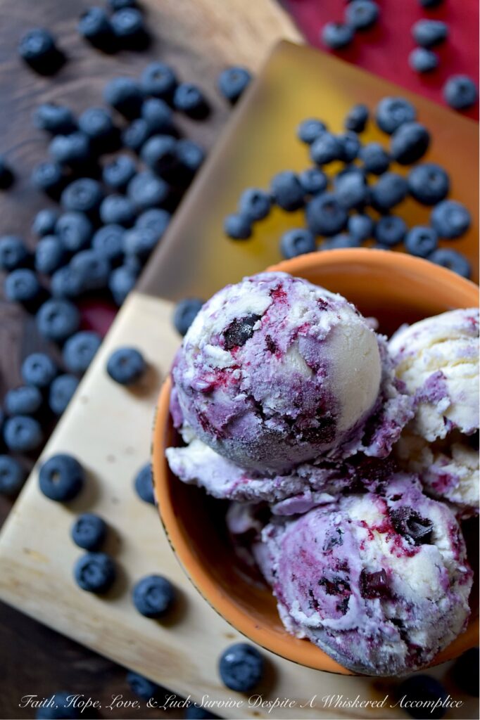 No-Churn Layered Blueberry & Vanilla Ice Cream - Beat the heat this summer with a deliciously creamy and refreshing homemade ice cream that requires no ice cream machine. This easy-to-make no-churn layered ice cream recipe features a classic vanilla ice cream base, whipped up with just three simple ingredients: heavy whipping cream, sweetened condensed milk, and a touch of vanilla. Layers of vanilla ice cream, a quick homemade fruit-filled blueberry sauce, and a mixture of both the vanilla ice cream and the sweet blueberry sauce create a delicious and refreshing treat that's perfect for a hot summer day.