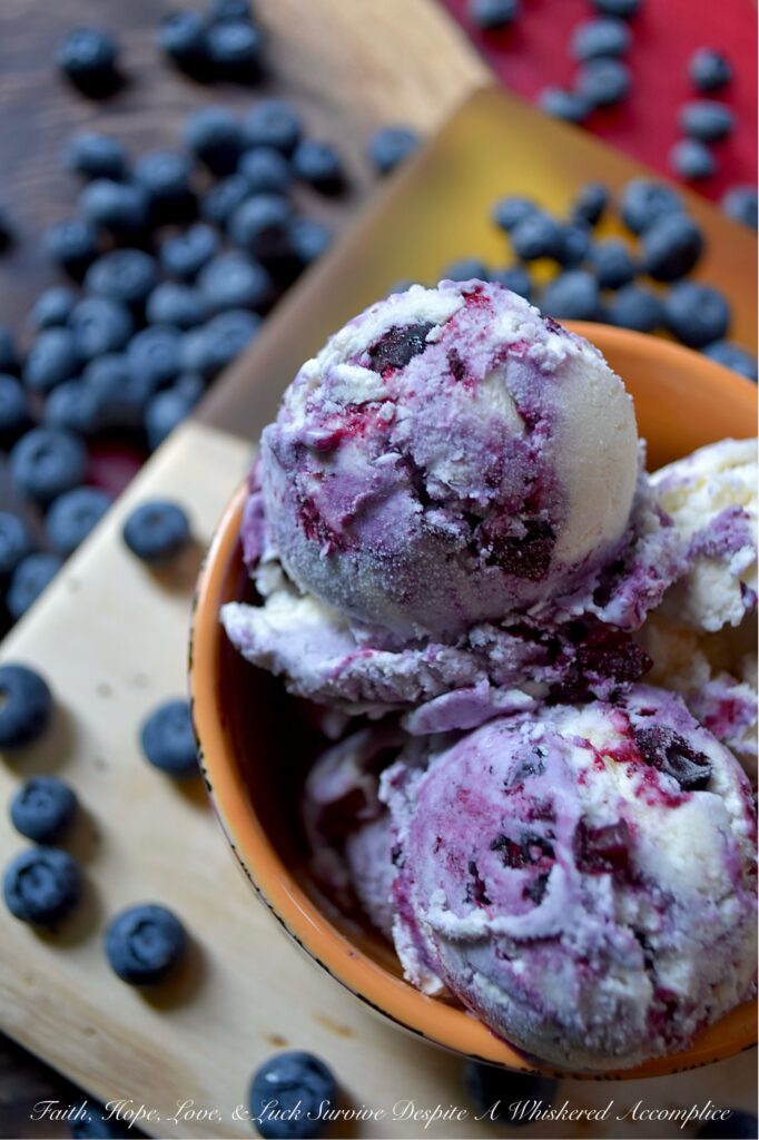 No-Churn Layered Blueberry & Vanilla Ice Cream - Beat the heat this summer with a deliciously creamy and refreshing homemade ice cream that requires no ice cream machine. This easy-to-make no-churn layered ice cream recipe features a classic vanilla ice cream base, whipped up with just three simple ingredients: heavy whipping cream, sweetened condensed milk, and a touch of vanilla. Layers of vanilla ice cream, a quick homemade fruit-filled blueberry sauce, and a mixture of both the vanilla ice cream and the sweet blueberry sauce create a delicious and refreshing treat that's perfect for a hot summer day.