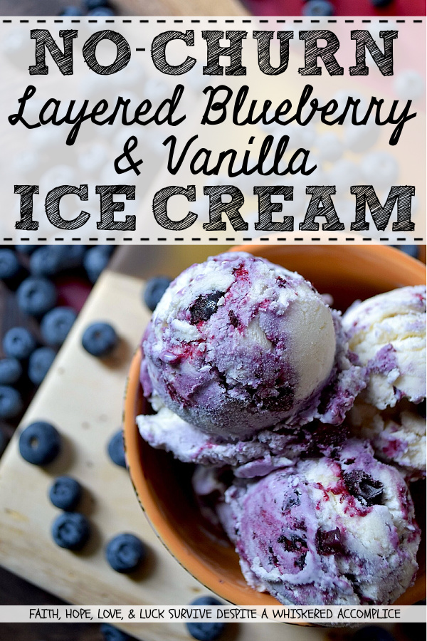 No-Churn Layered Blueberry & Vanilla Ice Cream - Beat the heat this summer with a deliciously creamy and refreshing homemade ice cream that requires no ice cream machine. This easy-to-make no-churn layered ice cream recipe features a classic vanilla ice cream base, whipped up with just three simple ingredients: heavy whipping cream, sweetened condensed milk, and a touch of vanilla. Layers of vanilla ice cream, a quick homemade fruit-filled blueberry sauce, and a mixture of both the vanilla ice cream and the sweet blueberry sauce create a delicious and refreshing treat that's perfect for a hot summer day.