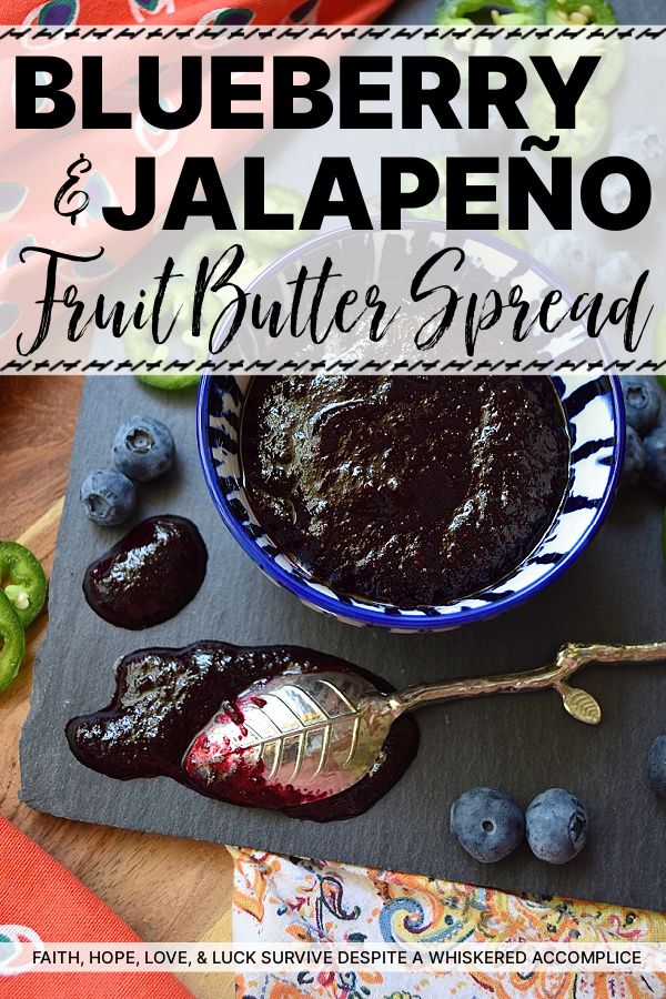 Blueberry & Jalapeño Fruit Butter Spread - Y'all, fruit butter is definitely where it's at. Unlike most jams, jellies, or preserves, it has a unique texture. It's not smooth and it's not chunky, instead, it's somewhere in between. And when you balance out the sweetness of this particular fruit butter with spicy jalapeños, it becomes something almost magical. Your mouth is gonna do a happy dance no matter what you choose to slather this fresh blueberry fruit butter spread on. Although, I personally, suggest a biscuit, English muffin, or crumbly piece of cornbread.