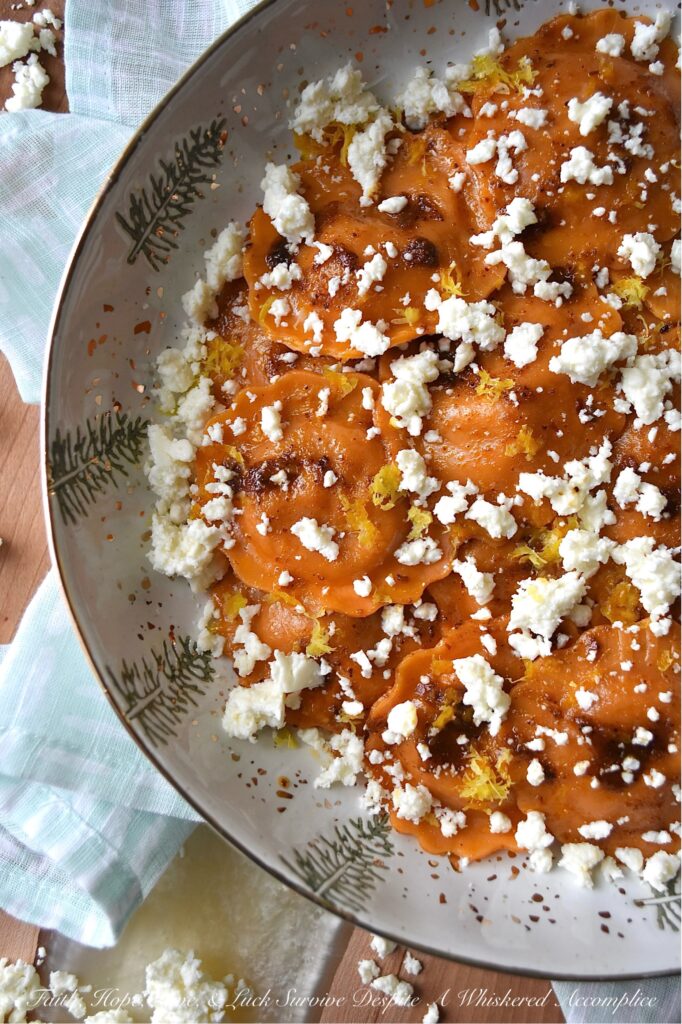 Butternut Squash Taco Ravioli with Queso Fresco - Store-bought refrigerated ravioli is a convenient and versatile ingredient that can save you lots of time in the kitchen on a busy weeknight. This flavorful Mexican-inspired pasta recipe pairs soft, pillowy butternut squash ravioli with a simple, quick, zesty taco seasoning sauce infused with rich, creamy butter and tangy lemon juice. Garnished with a sprinkle of fresh lemon zest and crumbled queso fresco, this quick-fix side dish is one your whole family will enjoy.