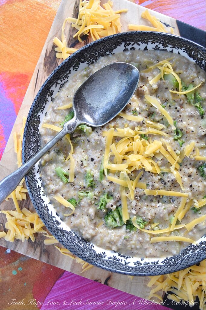Cheeseburger Broccoli Rice Soup Casserole - This one-pot recipe seamlessly combines the rich flavors of a cheeseburger with the creamy goodness of broccoli cheddar soup and the heartiness of a rice casserole, blurring the line between soup and casserole with its thick, rich, and creamy rice texture. Featuring savory ground beef, melted cheddar cheese, decadent heavy whipping cream, and a generous amount of chopped broccoli, this recipe is perfect for those nights when you're craving something indulgent yet almost effortless.