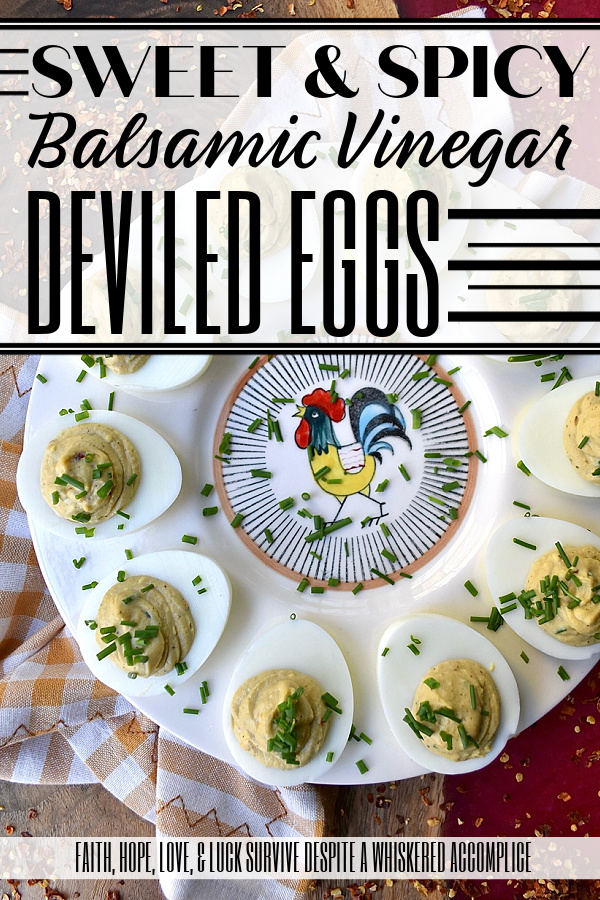 Sweet & Spicy Balsamic Vinegar Deviled Eggs - This recipe elevates traditional deviled eggs by incorporating tangy balsamic vinegar, a touch of sugar, and a kick from crushed red pepper flakes, creating a sweet and spicy appetizer that's sure to be an instant crowd-pleaser. Freshly chopped chives not only add a vibrant burst of color but also provide a refreshing onion flavor that perfectly complements the rich, creamy, sweet, and spicy balsamic vinegar deviled egg filling.