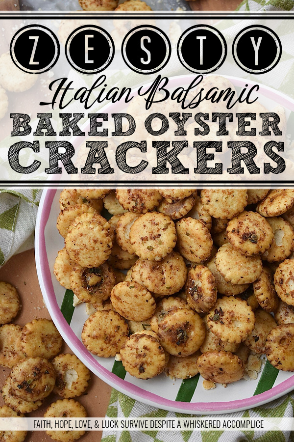 Zesty Italian Balsamic Baked Oyster Crackers - Whether you're hosting a lively game night, attending a festive holiday gathering, or simply snuggling up for a movie marathon, these savory oyster crackers are sure to be a hit. Easy to prepare and irresistibly addictive, they are the ultimate indulgence for those seeking a zesty balsamic vinegar and flavorful Italian seasoning salty snack. Baked to perfection, these zesty oyster crackers offer a savory crunch that pairs beautifully with soup or chili, making them an excellent addition to almost any meal as well.