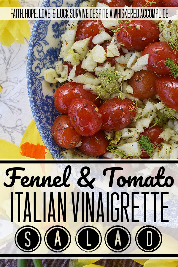 Fennel & Tomato Italian Vinaigrette Salad - Looking for a flavorful, easy-to-make side salad, that you can get on the table for dinner with very little effort involved? Well then, this fennel and tomato salad is it. Homemade Italian vinaigrette not only gives this salad a lovely tang and spice, but it also pairs well with the fresh crunchy fennel and juicy cherry tomatoes.