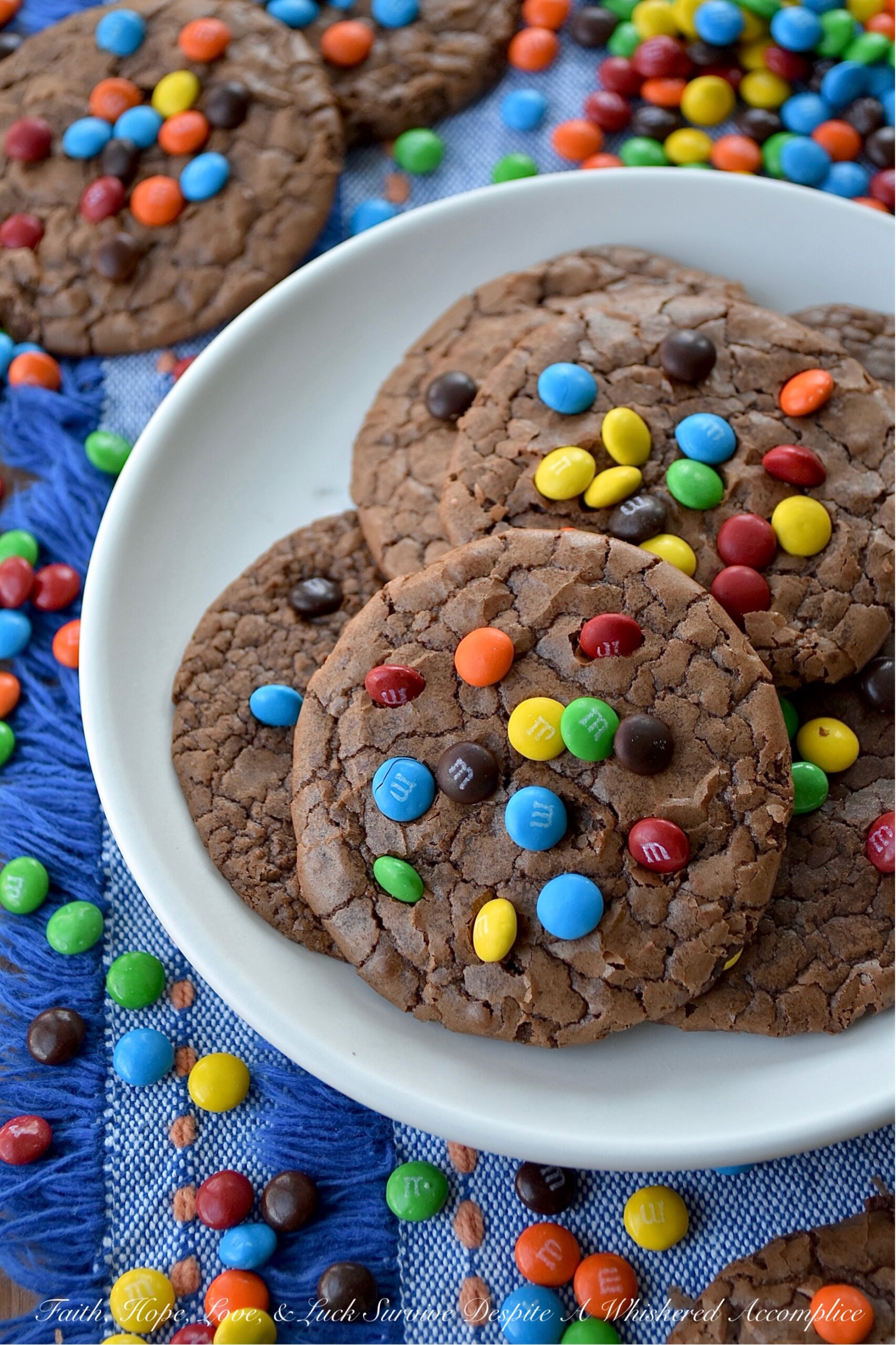 Chocolate Espresso Rainbow Brownie Cookies - Who says you have to choose between cookies and brownies when it’s time for dessert? These super-chocolatey cookies are thin, chewy, and oh-so-delicious, with a glossy, crackled finish that reminds you of your favorite brownies. A hint of espresso perfectly complements the rich chocolate cookie flavor, while vibrant Milk Chocolate M&M's Minis candies add a cheerful pop of rainbow color.