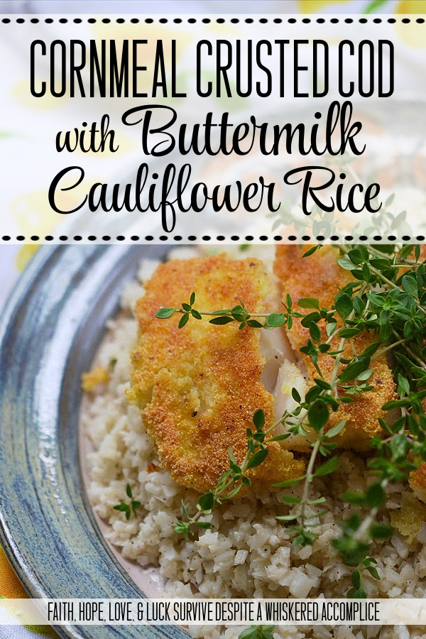 Cornmeal Crusted Cod with Buttermilk Cauliflower Rice - Imagine tender, flaky cod fillets that are pan-fried to a beautiful golden brown with a satisfyingly crispy cornmeal crust. Now picture those fish fillets served on a bed of creamy, tangy cauliflower rice seasoned with buttermilk. Get ready to add a little adventure to your weeknight dinner routine because this is definitely not your ordinary fish and vegetable combination.