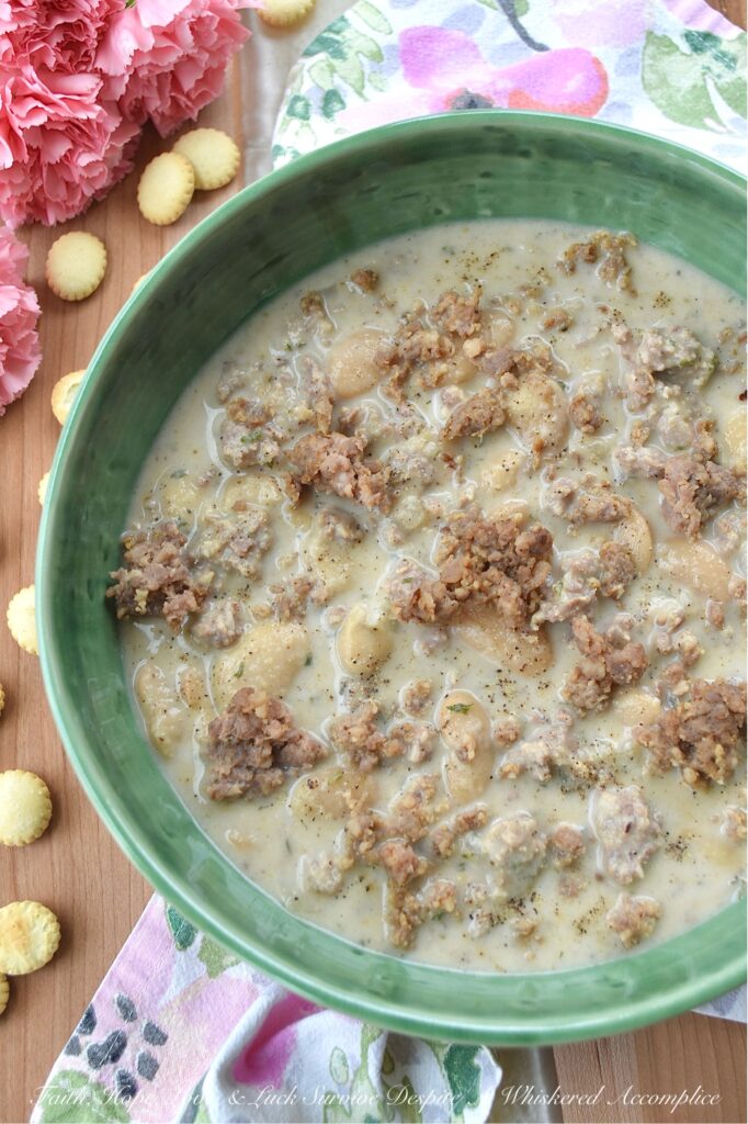 Weeknight Sausage & Butter Bean Soup - With work, family, and everything else life throws our way, finding time to prepare a satisfying and delicious meal can be tough. This flavorful sausage and butter bean soup uses simple ingredients, such as regular ground sausage and canned butter beans, to create a surprisingly quick and satisfying weeknight meal. And, for an extra indulgent touch, blending half of the soup gives it a creamy, luxurious texture that you'll absolutely adore. Get ready to add this delicious soup recipe to your weeknight dinner rotation.