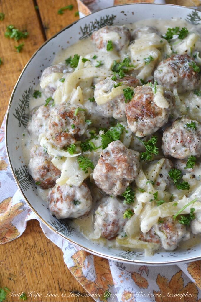 Sausage Meatballs with Vodka Fennel Sauce - These zesty sweet Italian sausage meatballs, swimming in a creamy white sauce, are sure to become a family favorite. The secret? Thinly sliced fennel adds a delicate anise flavor to the rich sauce, and a healthy splash of vodka adds a little flavor kick that’ll have everyone coming back for more. Plus, these meatballs are super versatile. Serve them over fluffy rice, your go-to pasta, creamy mashed potatoes, or even as meatball sliders for a fun game day or party appetizer.