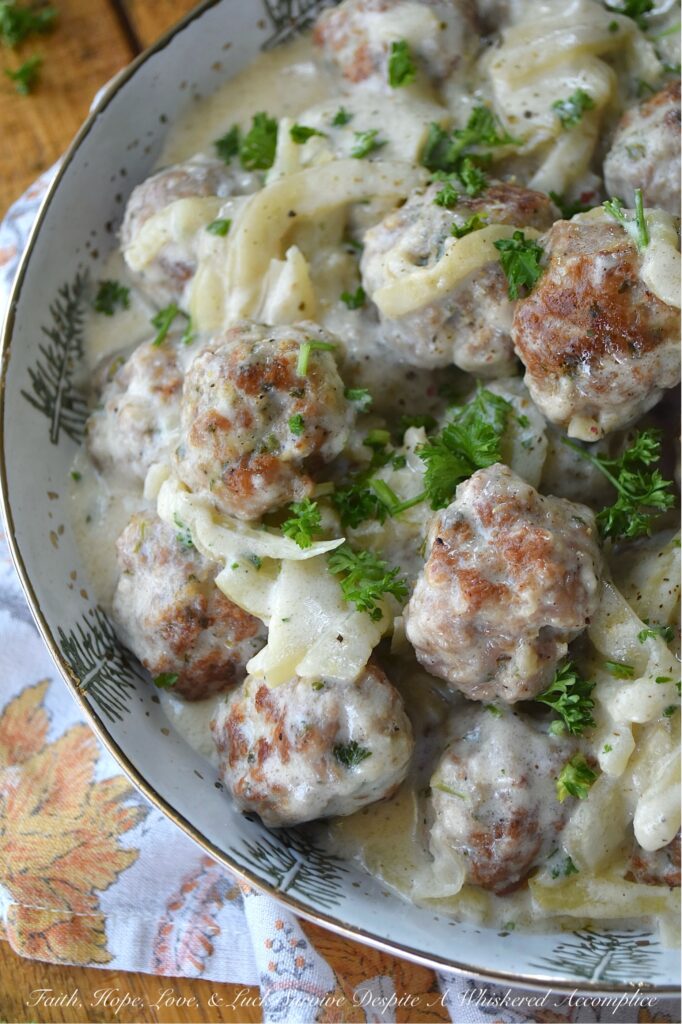 Sausage Meatballs with Vodka Fennel Sauce - These zesty sweet Italian sausage meatballs, swimming in a creamy white sauce, are sure to become a family favorite. The secret? Thinly sliced fennel adds a delicate anise flavor to the rich sauce, and a healthy splash of vodka adds a little flavor kick that’ll have everyone coming back for more. Plus, these meatballs are super versatile. Serve them over fluffy rice, your go-to pasta, creamy mashed potatoes, or even as meatball sliders for a fun game day or party appetizer.