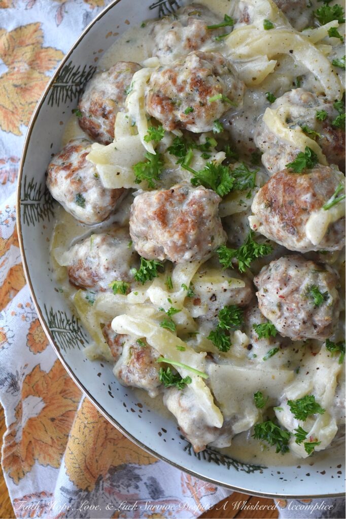 Sausage Meatballs with Vodka Fennel Sauce - These zesty sweet Italian sausage meatballs, swimming in a creamy white sauce, are sure to become a family favorite. The secret? Thinly sliced fennel adds a delicate anise flavor to the rich sauce, and a healthy splash of vodka adds a little flavor kick that’ll have everyone coming back for more. Plus, these meatballs are super versatile. Serve them over fluffy rice, your go-to pasta, creamy mashed potatoes, or even as meatball sliders for a fun game day or party appetizer.