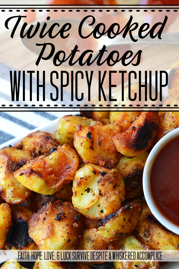 Twice Cooked Potatoes with Spicy Ketchup - Tired of the same boring potato side dishes, week after week? Craving a potato recipe with a bit more pizzazz? These twice-cooked potatoes are boiled to fluffy perfection, then roasted to a golden crisp, before finally being drizzled with and served alongside a ridiculously addictive spicy ketchup jazzed up with brown sugar, vinegar, and a fiery kick of hot sauce. These heavenly boiled and roasted potatoes are sure to have you licking your plate clean.