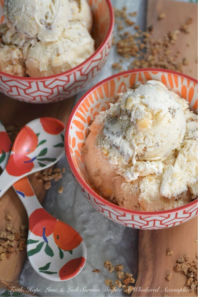 Cinnamon Peach Ice Cream with Grape-Nuts - When summer peaches are at their peak, bursting with juicy sweetness, there’s no better way to celebrate the season than with a homemade frozen treat. This delightful peach ice cream showcases the vibrant flavor of fresh, in-season peaches, delivering sun-kissed sweetness with every scoop. A hint of cinnamon adds warmth and complexity to the creamy base, while layers of crunchy Grape-Nuts cereal introduce a surprising and satisfying contrast to the rich, creamy dessert. This versatile recipe is perfect for highlighting fresh summer peaches, but it also works wonderfully with frozen peaches, allowing you to enjoy a taste of sunshine all year long.