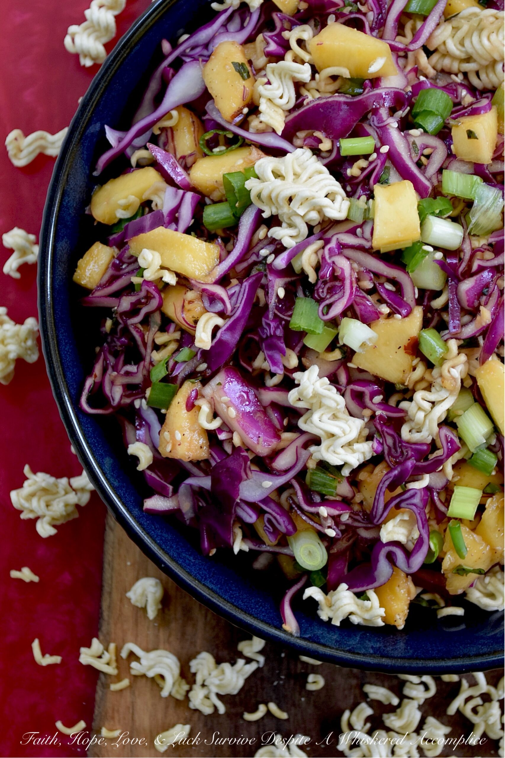 Fresh Peach & Ramen Noodle Red Cabbage Slaw