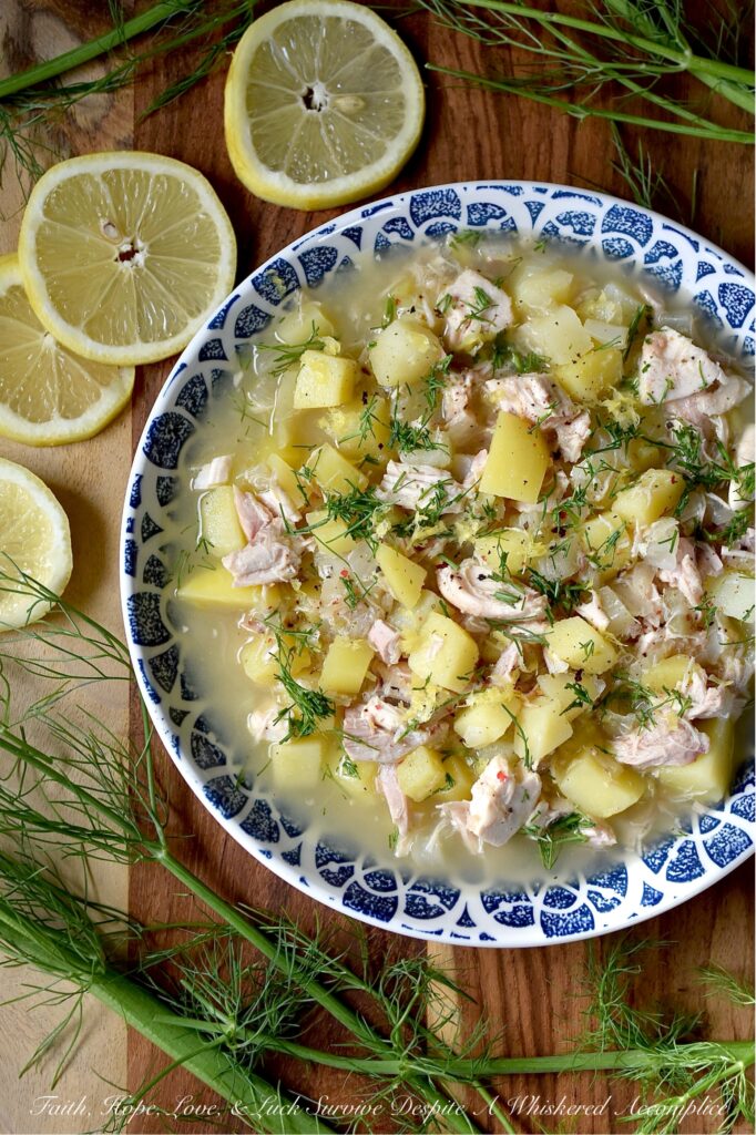 Lemony Potato & Fennel Rotisserie Chicken Soup - If you find yourself craving a big, cozy bowl of soup the moment you feel a sniffle coming on, or are just looking for a warm bowl of comfort, this rotisserie chicken soup is just what you need. It lets you make the most of a store-bought rotisserie chicken, using every last bit. The white and dark meat, bones, skin, and even the juices left in the bottom of the rotisserie chicken container or bag are used to make this feel-good soup. Toss in a chopped fennel bulb and feathery fennel fronds, and you’ve got a soup that’s bursting with flavor. The potatoes are soft and creamy, and then there’s the lemon juice and zest, which gives this soup a bright, zippy kick. Honestly, who needs chicken noodle soup when they can have this lemony potato, fennel, and rotisserie chicken soup instead?