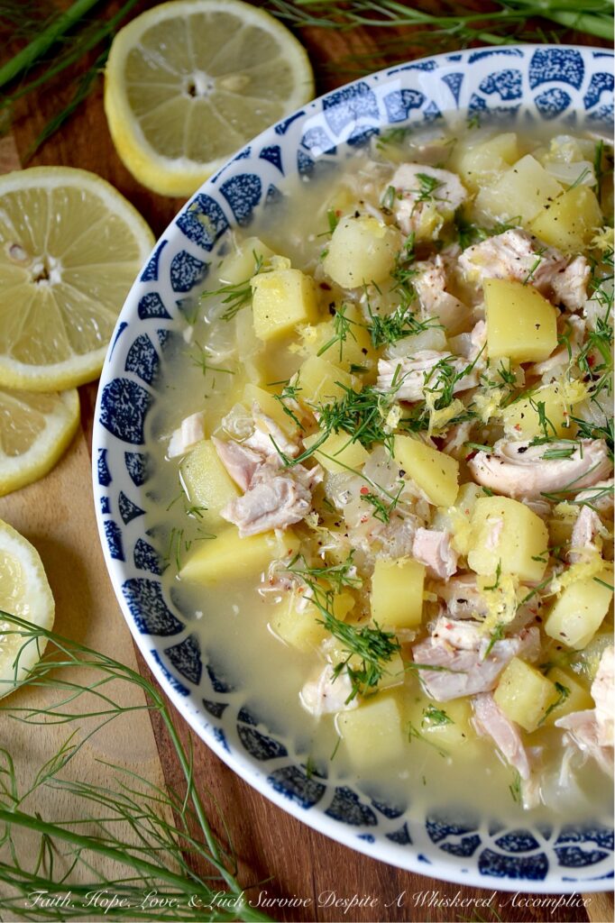 Lemony Potato & Fennel Rotisserie Chicken Soup - If you find yourself craving a big, cozy bowl of soup the moment you feel a sniffle coming on, or are just looking for a warm bowl of comfort, this rotisserie chicken soup is just what you need. It lets you make the most of a store-bought rotisserie chicken, using every last bit. The white and dark meat, bones, skin, and even the juices left in the bottom of the rotisserie chicken container or bag are used to make this feel-good soup. Toss in a chopped fennel bulb and feathery fennel fronds, and you’ve got a soup that’s bursting with flavor. The potatoes are soft and creamy, and then there’s the lemon juice and zest, which gives this soup a bright, zippy kick. Honestly, who needs chicken noodle soup when they can have this lemony potato, fennel, and rotisserie chicken soup instead?