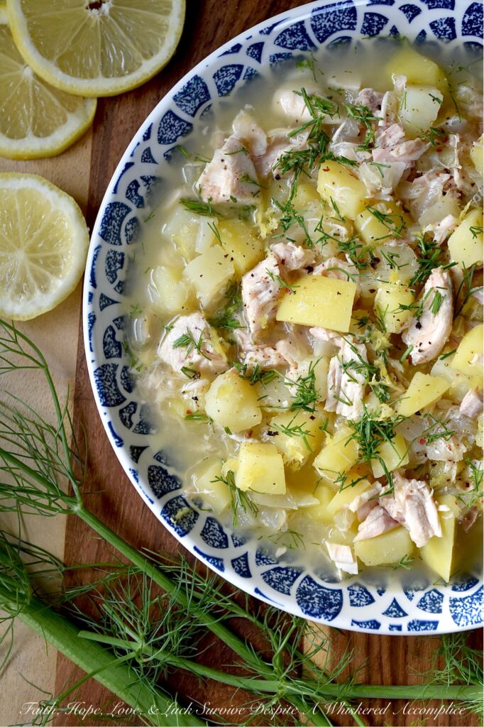 Lemony Potato & Fennel Rotisserie Chicken Soup - If you find yourself craving a big, cozy bowl of soup the moment you feel a sniffle coming on, or are just looking for a warm bowl of comfort, this rotisserie chicken soup is just what you need. It lets you make the most of a store-bought rotisserie chicken, using every last bit. The white and dark meat, bones, skin, and even the juices left in the bottom of the rotisserie chicken container or bag are used to make this feel-good soup. Toss in a chopped fennel bulb and feathery fennel fronds, and you’ve got a soup that’s bursting with flavor. The potatoes are soft and creamy, and then there’s the lemon juice and zest, which gives this soup a bright, zippy kick. Honestly, who needs chicken noodle soup when they can have this lemony potato, fennel, and rotisserie chicken soup instead?