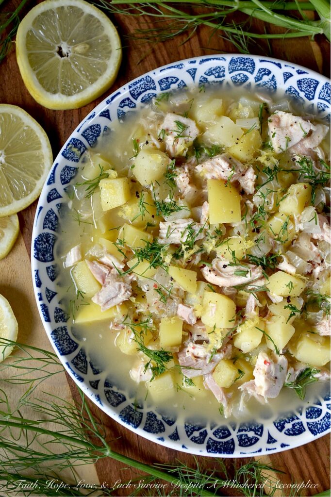 Lemony Potato & Fennel Rotisserie Chicken Soup - If you find yourself craving a big, cozy bowl of soup the moment you feel a sniffle coming on, or are just looking for a warm bowl of comfort, this rotisserie chicken soup is just what you need. It lets you make the most of a store-bought rotisserie chicken, using every last bit. The white and dark meat, bones, skin, and even the juices left in the bottom of the rotisserie chicken container or bag are used to make this feel-good soup. Toss in a chopped fennel bulb and feathery fennel fronds, and you’ve got a soup that’s bursting with flavor. The potatoes are soft and creamy, and then there’s the lemon juice and zest, which gives this soup a bright, zippy kick. Honestly, who needs chicken noodle soup when they can have this lemony potato, fennel, and rotisserie chicken soup instead?