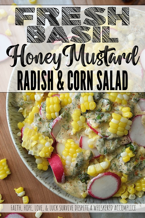 Fresh Basil Honey Mustard Radish & Corn Salad - When you combine fresh basil and honey mustard with sweet, juicy corn cut straight from the cob and crisp, thinly sliced radishes that have a nice peppery kick, you end up with a radish and corn salad that’s absolutely bursting with sweet and savory flavor. This summer side dish strikes a perfect balance of sweetness and tang, all while featuring the bright, refreshing taste of summer basil. With its herby creaminess and delightful crunch, this salad is sure to become a go-to favorite for almost any summer meal.