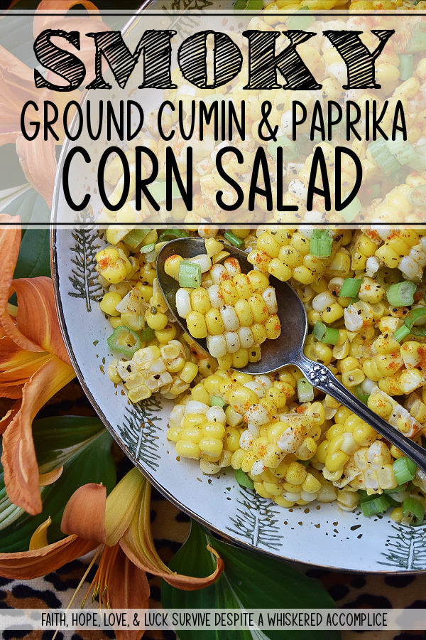 Smoky Ground Cumin & Paprika Corn Salad - Ground cumin and paprika add a lovely smoky flavor to this healthy corn salad. I can practically guarantee that this is one vegetable side dish your entire family will look forward to this summer. So, make sure to buy lots of corn the next time you're at your local grocery store or farmer's market.