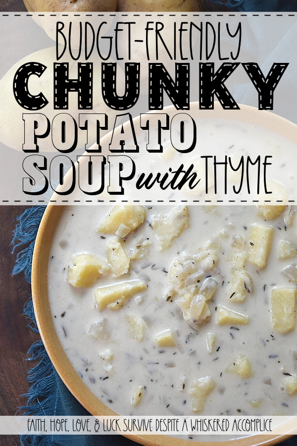 Budget-Friendly Chunky Potato Soup with Thyme - We all love the convenience of a store-bought rotisserie chicken for a quick weeknight dinner, but what if I told you that the best part of the rotisserie chicken is the part that you’ve been throwing away? The next time you buy a rotisserie chicken, instead of tossing out the leftover bones, place them in a large pot, cover them with cold water, and allow them to simmer for about an hour on your stovetop. You'll end up with a homemade broth that's richer and more flavorful than anything you can pour from a carton. And, by using this simple, homemade chicken broth to make this chunky potato soup with thyme, you'll see that you don't need to spend a lot to make amazing food with just a few basic ingredients.