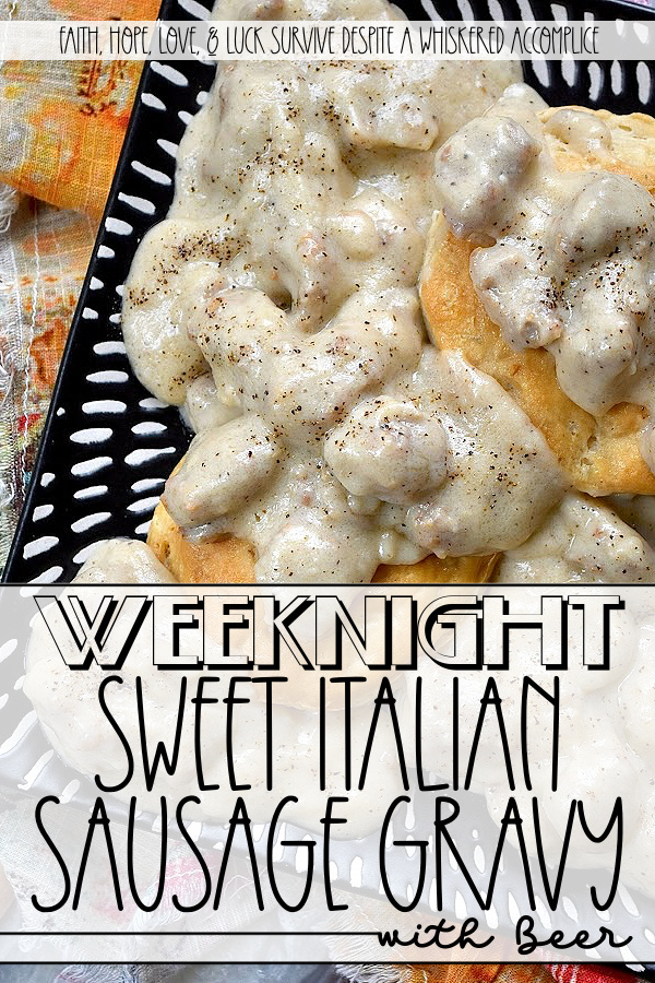 Weeknight Sweet Italian Sausage Gravy with Beer - Let's face it, some nights, making a complicated dinner just feels like too much. You're tired, hungry, and honestly, breakfast for dinner sounds much better and more comforting than heating up a frozen pizza. On those nights, this Weeknight Sweet Italian Sausage Gravy with Beer makes things a little easier and a whole lot tastier. This easy skillet recipe brings together sweet Italian sausage, beer, whole milk, and heavy cream to make a gravy that is rich, creamy, and a little sweet, simply seasoned with salt, pepper, and the flavor from the browned sausage. With this easy-to-make, delicious one-pan recipe, sausage gravy isn't just for breakfast anymore.