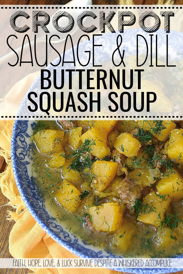 Crockpot Sausage & Dill Butternut Squash Soup - Imagine coming home to the incredible aroma of earthy butternut squash, savory sausage, and fresh dill mingling in your slow cooker. This crockpot recipe combines the tenderness of butternut squash with the salty richness of a whole pound of your favorite browned sausage. This slow-cooked soup also features a generous amount of fresh dill and the surprising addition of dill pickle juice, which helps cut through the richness of the sausage and helps to make every single bite pop. It's bold, it's easy, and you can dress this soup up with shredded Cheddar, grated Parmesan, or a little bit of heavy cream for even more flavor.